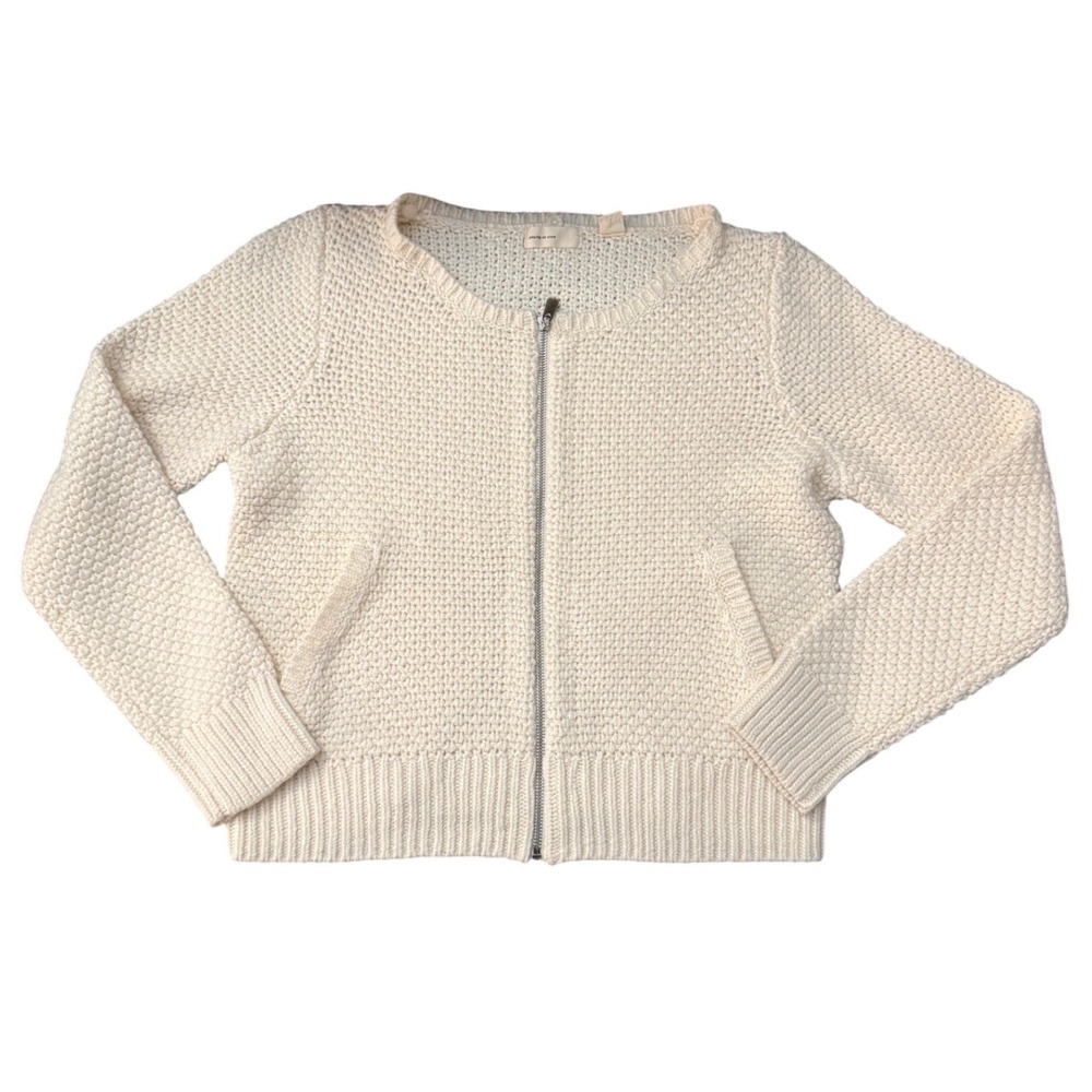 Anthropologie keeping on snow Cream Textured knit wool blend Zip Up Sweater